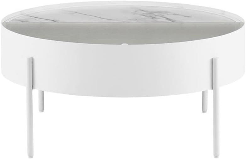 imageWalker Edison Katrina Contemporary Faux Drum Coffee Table with Sliding Top 33 Inch Calacatta MarbleCalacatta Marble