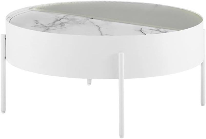 imageWalker Edison Katrina Contemporary Faux Drum Coffee Table with Sliding Top 33 Inch Calacatta MarbleCalacatta Marble