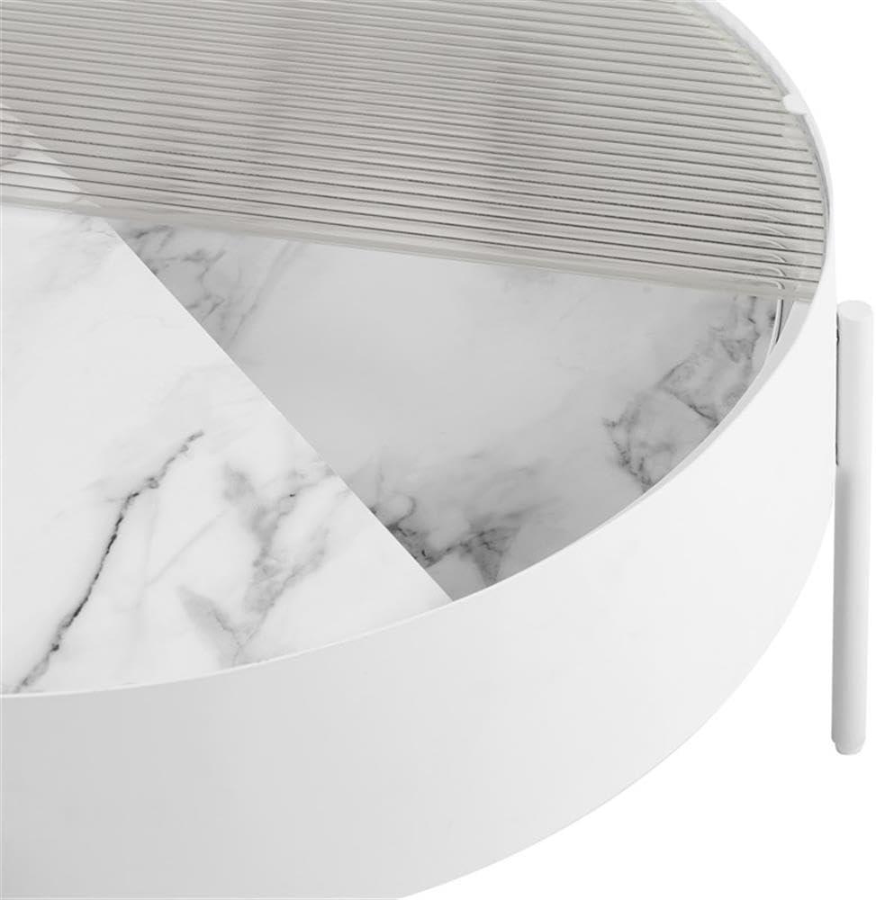 imageWalker Edison Katrina Contemporary Faux Drum Coffee Table with Sliding Top 33 Inch Calacatta MarbleCalacatta Marble