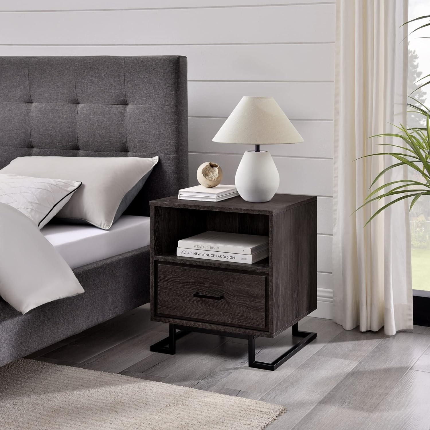 imageWalker Edison Katya Contemporary 1Drawer Nightstand 20 Inch CharcoalCharcoal
