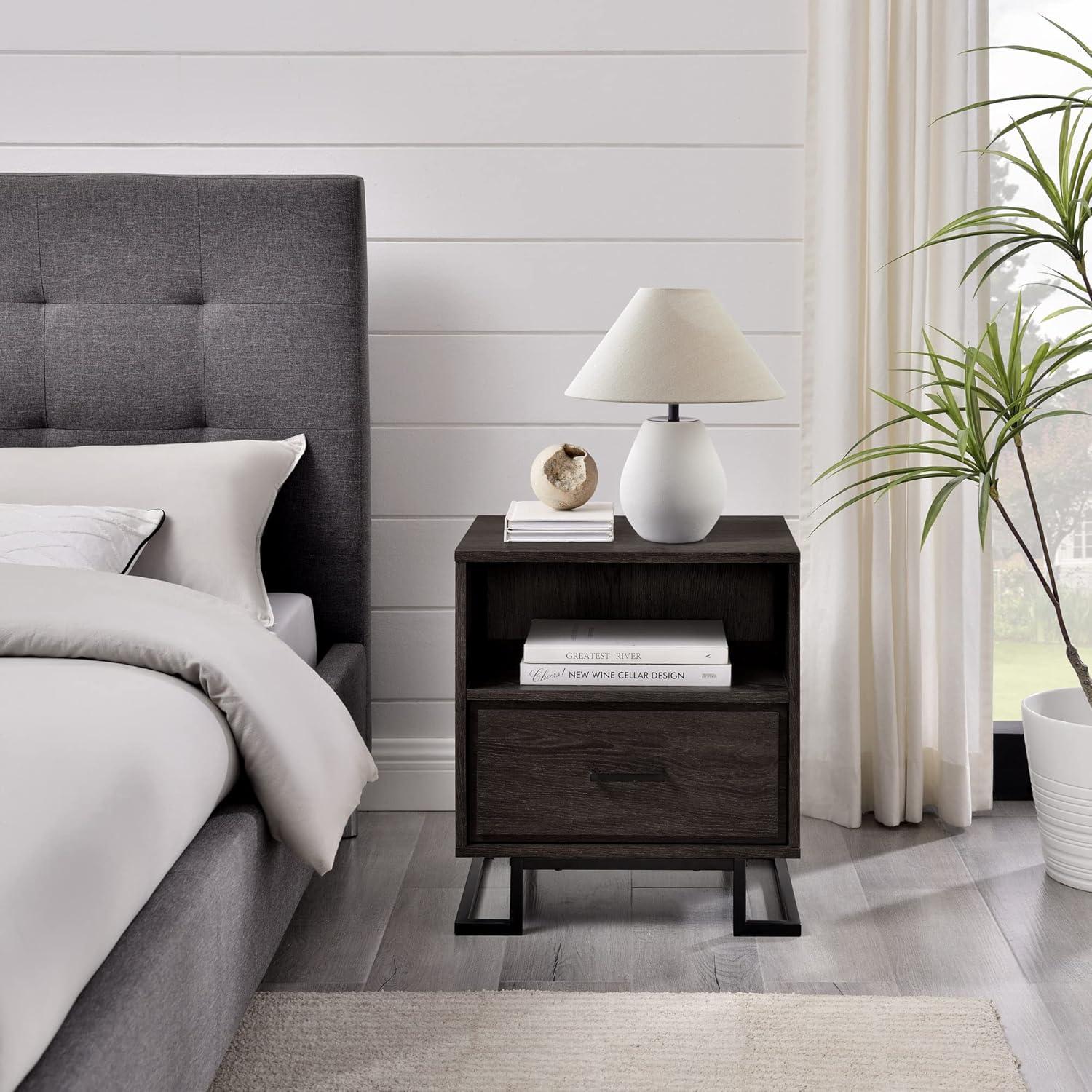 imageWalker Edison Katya Contemporary 1Drawer Nightstand 20 Inch CharcoalCharcoal