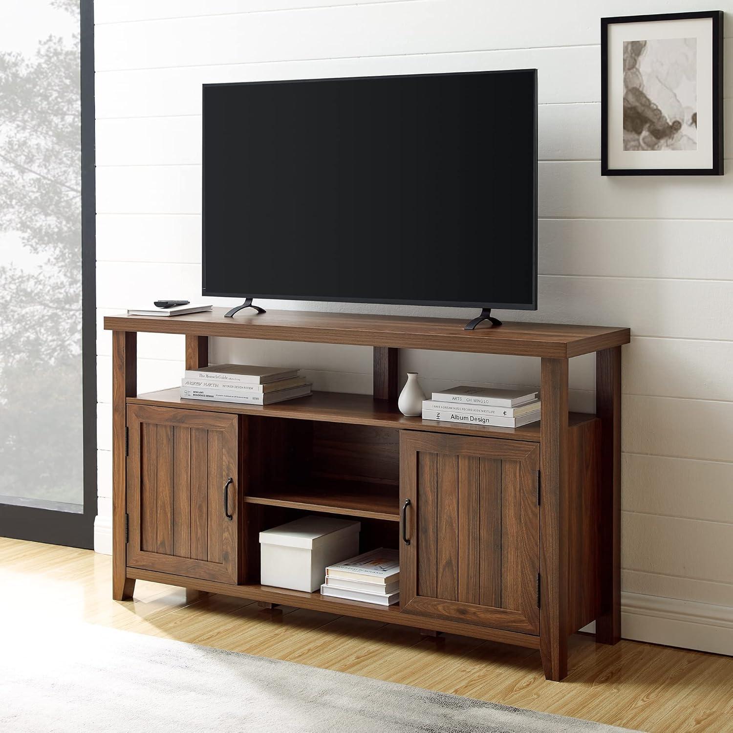 imageWalker Edison Kent Modern Rustic Grooved Door Tall TV Stand for TVs up to 65 Inches 58 Inch Dark WalnutDark Walnut