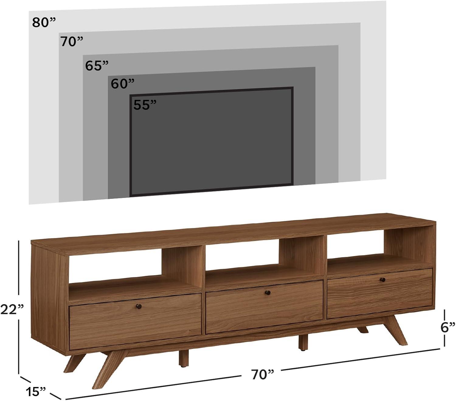 imageWalker Edison Kimi Mid Century Modern Minimalist DropDown Door Stand for TVs up to 85 Inches 70 Inch MochaMocha