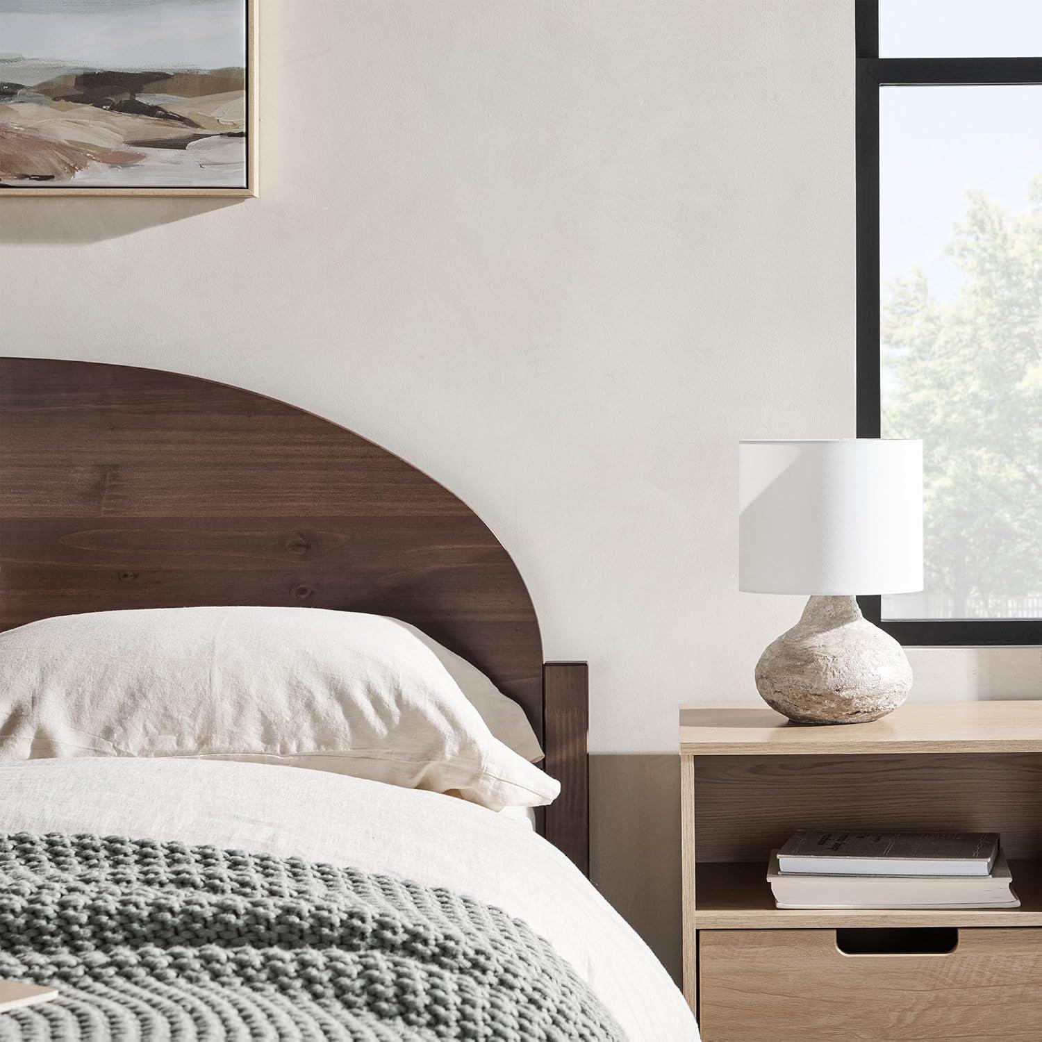 imageWalker Edison King Boho Arched Headboard Solid Pine Bed Platform Style No Box Spring Required Modern Curved Design King Size Cerused WhiteBrown