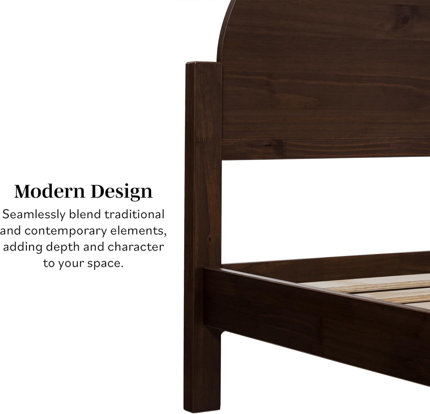 imageWalker Edison King Boho Arched Headboard Solid Pine Bed Platform Style No Box Spring Required Modern Curved Design King Size Cerused WhiteBrown