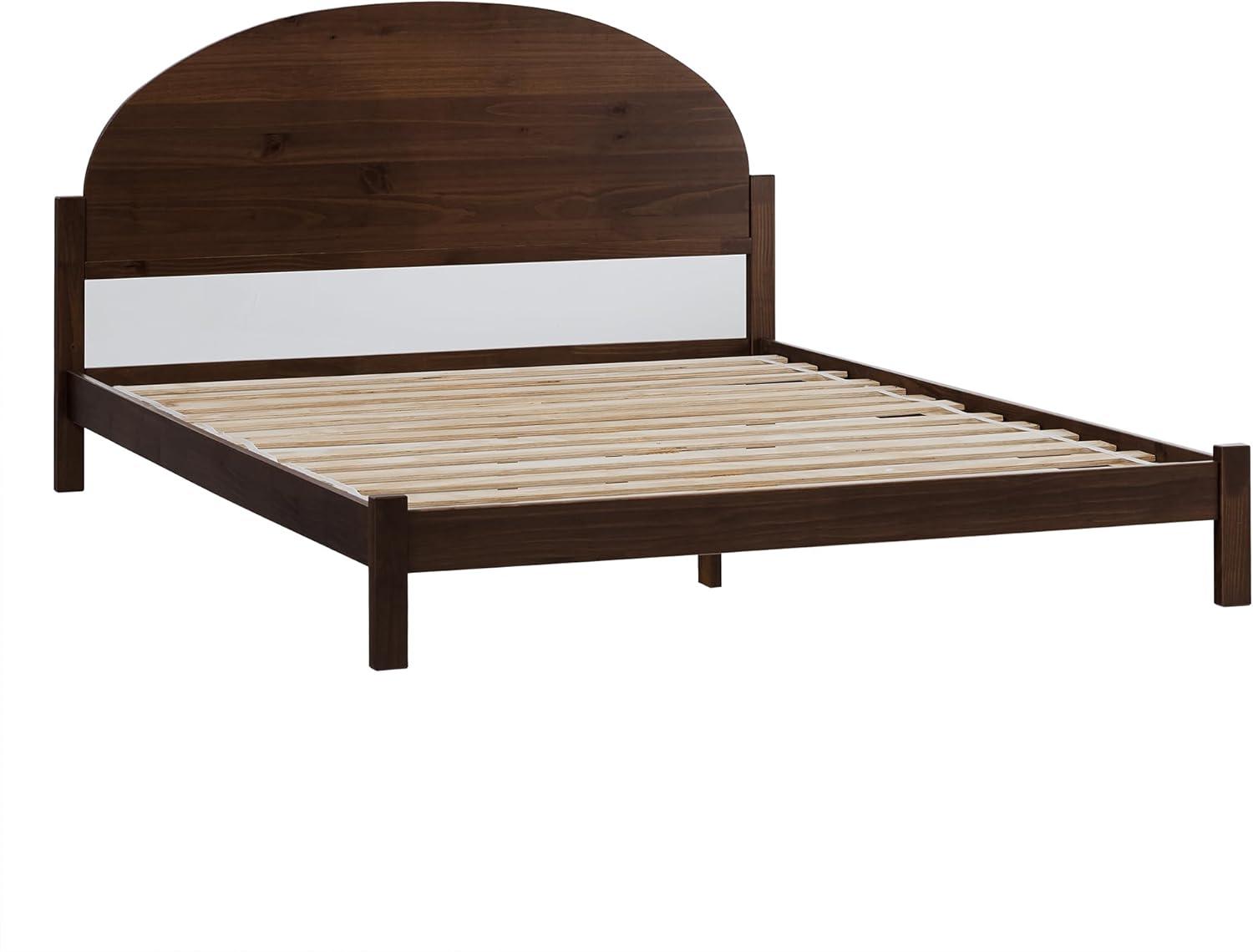 imageWalker Edison King Boho Arched Headboard Solid Pine Bed Platform Style No Box Spring Required Modern Curved Design King Size Cerused WhiteBrown