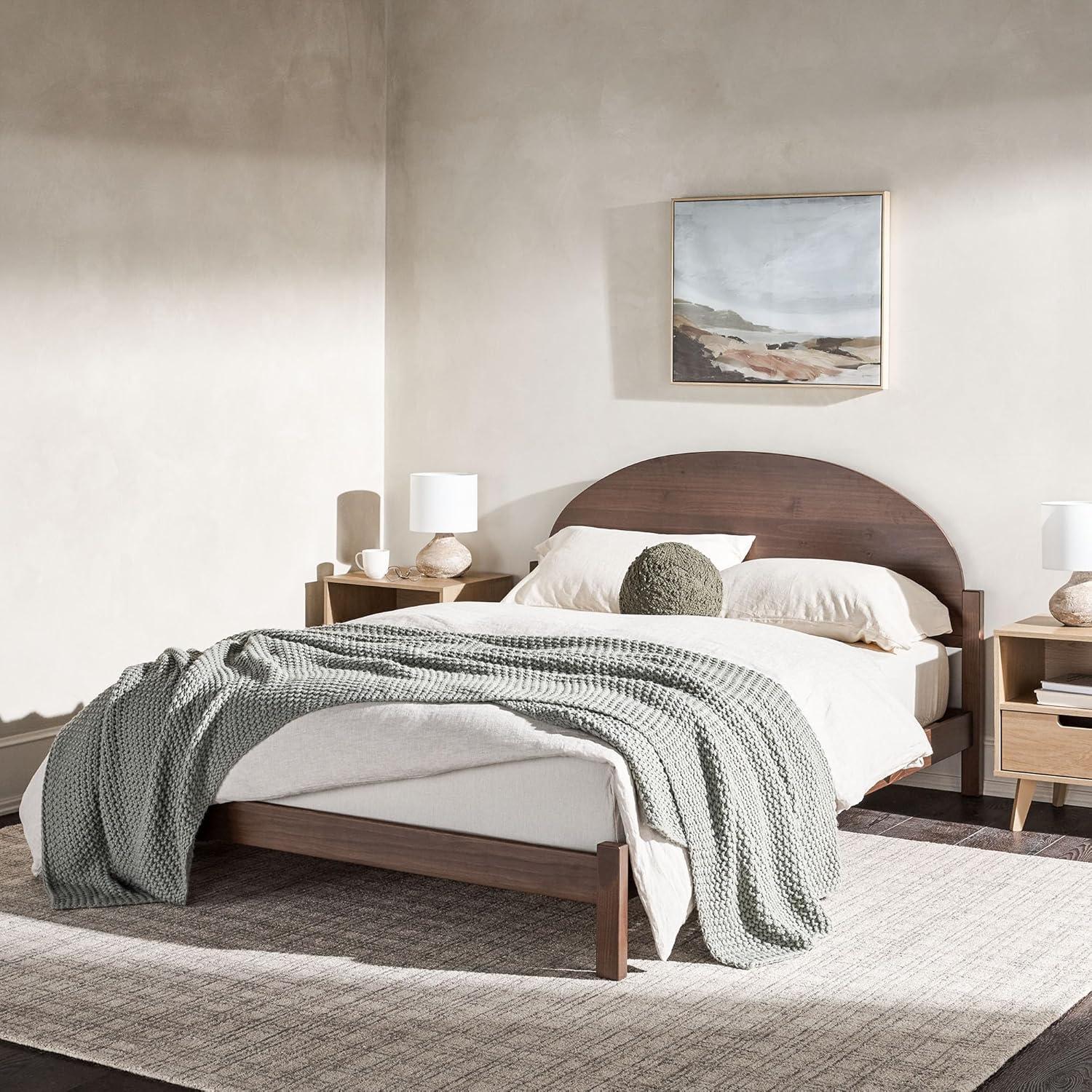 imageWalker Edison King Boho Arched Headboard Solid Pine Bed Platform Style No Box Spring Required Modern Curved Design King Size Cerused WhiteBrown