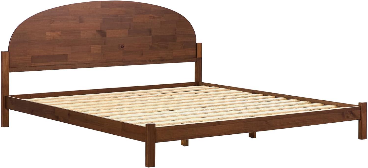 imageWalker Edison King Boho Arched Headboard Solid Pine Bed Platform Style No Box Spring Required Modern Curved Design King Size Cerused WhiteBrown