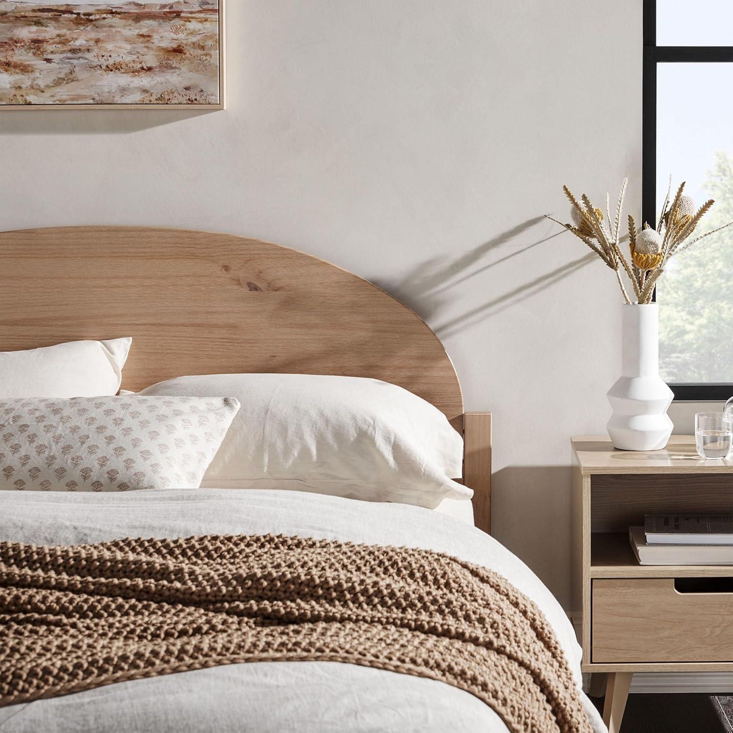 imageWalker Edison King Boho Arched Headboard Solid Pine Bed Platform Style No Box Spring Required Modern Curved Design King Size Cerused WhiteCerused White