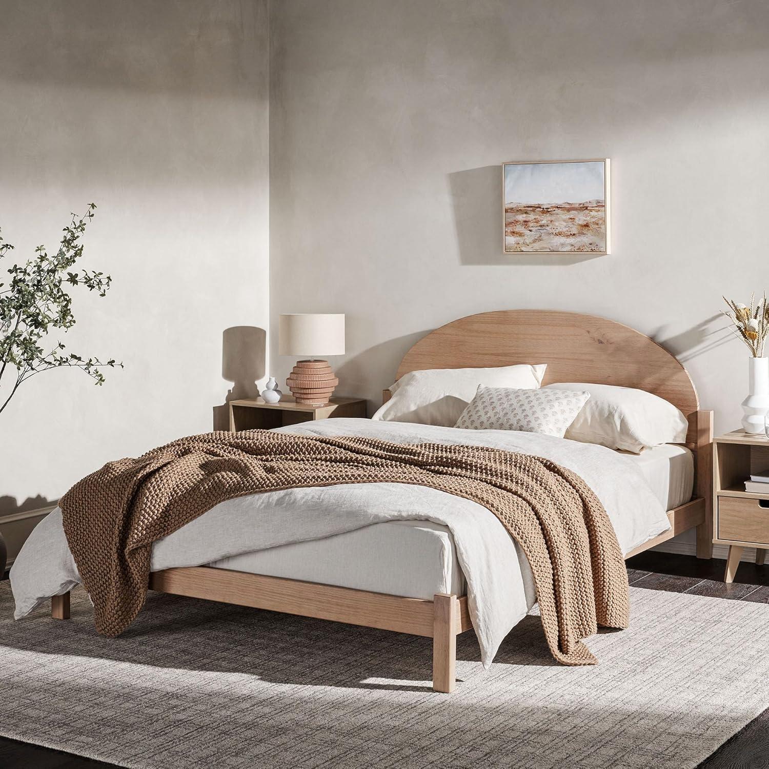 imageWalker Edison King Boho Arched Headboard Solid Pine Bed Platform Style No Box Spring Required Modern Curved Design King Size Cerused WhiteCerused White