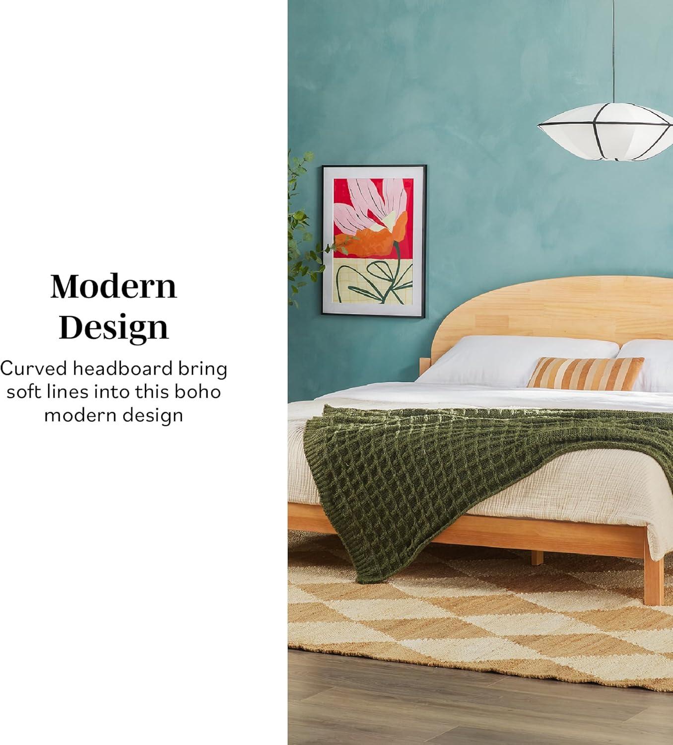 imageWalker Edison King Boho Arched Headboard Solid Pine Bed Platform Style No Box Spring Required Modern Curved Design King Size Cerused WhiteCerused White