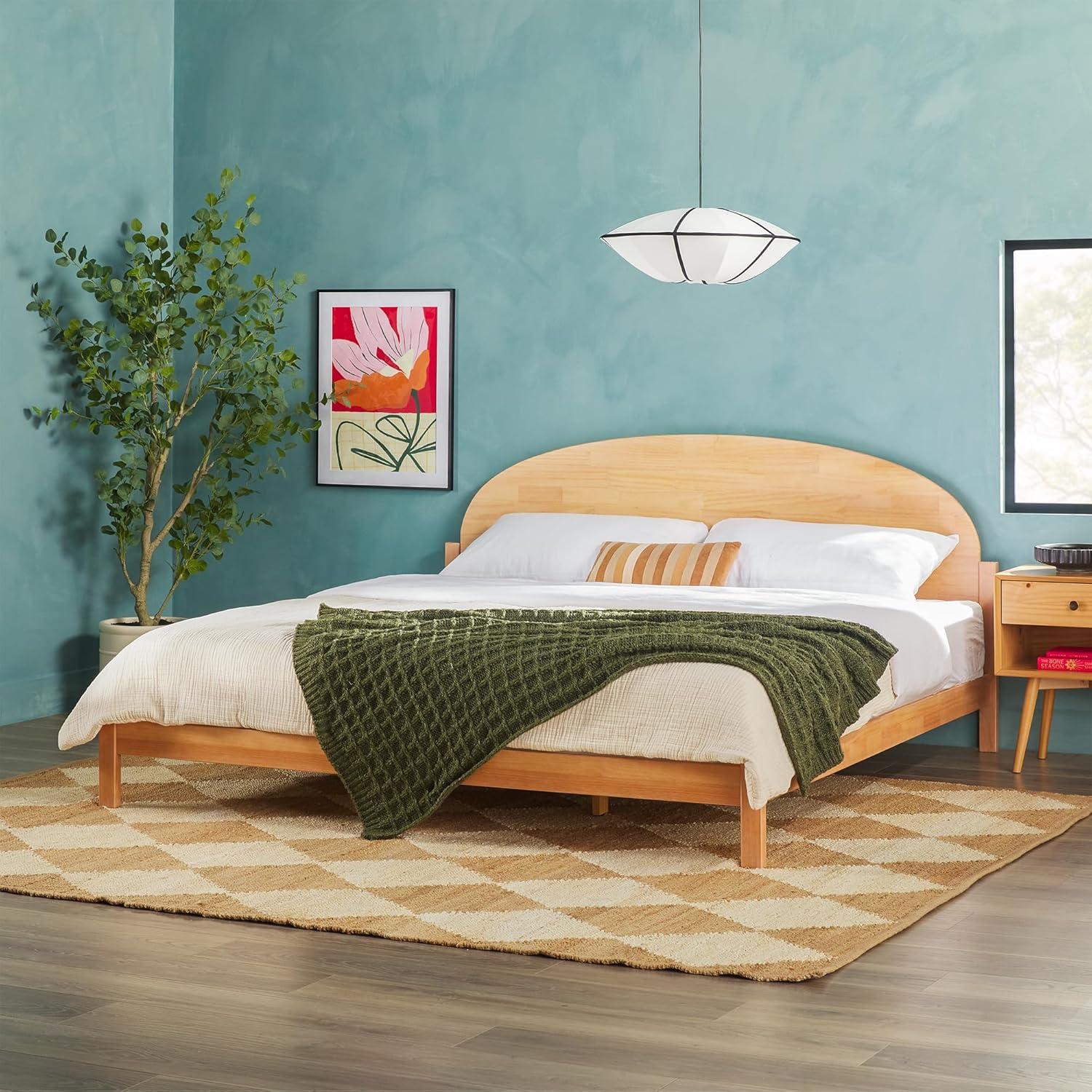 imageWalker Edison King Boho Arched Headboard Solid Pine Bed Platform Style No Box Spring Required Modern Curved Design King Size Cerused WhiteCerused White