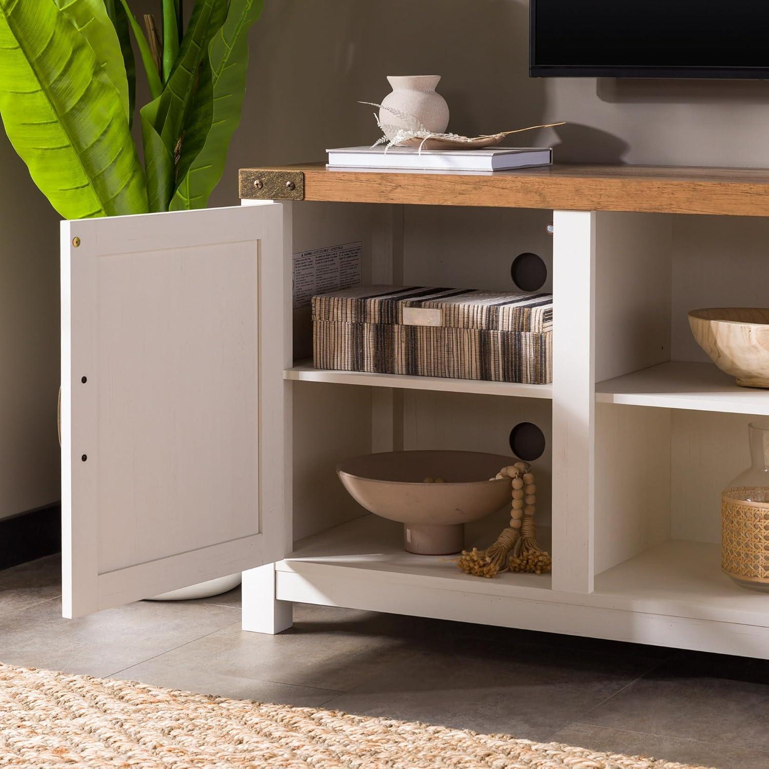 imageWalker Edison Larae Modern Farmhouse TwoTone Barn Door Stand for TVs up to 65 Inches Without Fireplace Rustic OakWhite