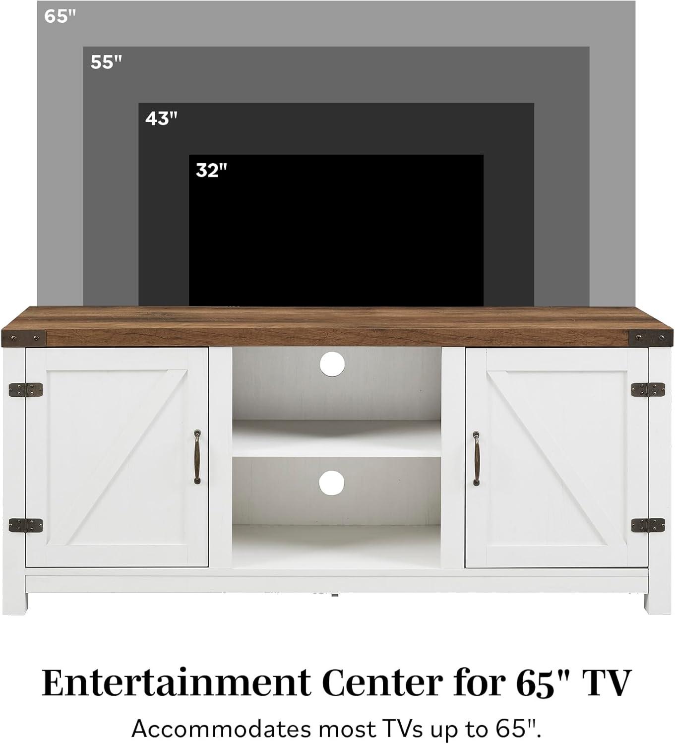 imageWalker Edison Larae Modern Farmhouse TwoTone Barn Door Stand for TVs up to 65 Inches Without Fireplace Rustic OakWhite