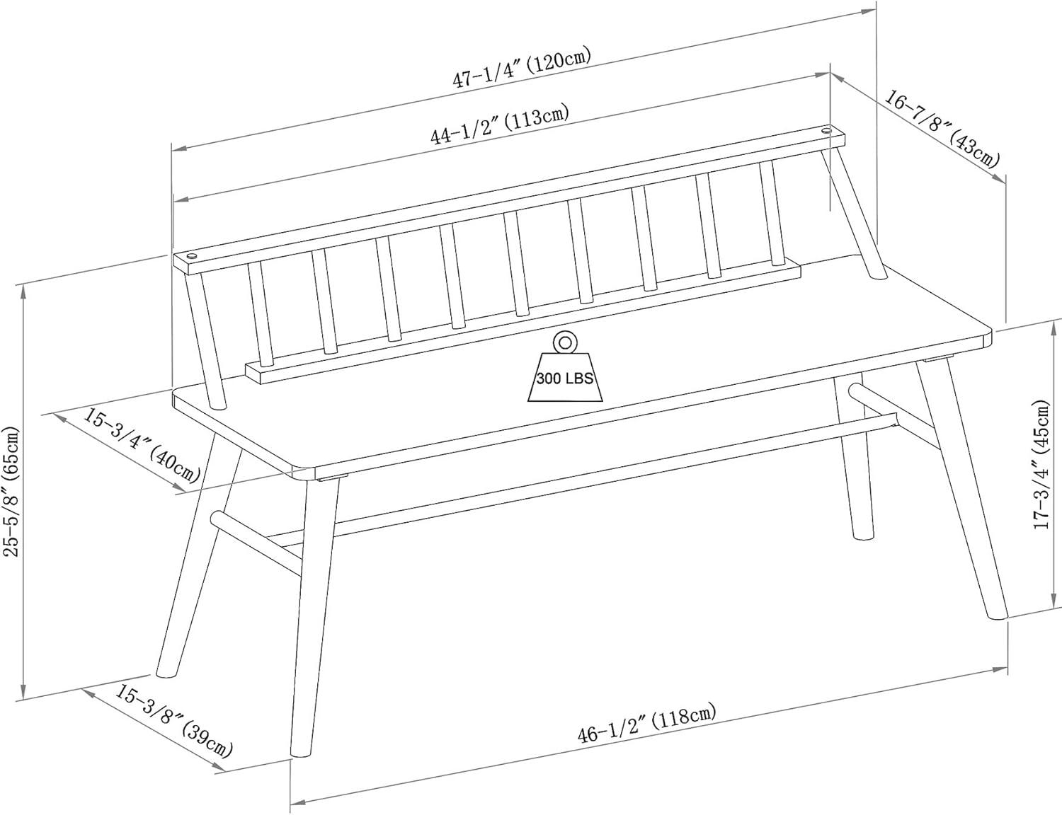 imageWalker Edison Lennon Boho Solid Wood Low SpindleBack Bench 47 Inch BlackBlack