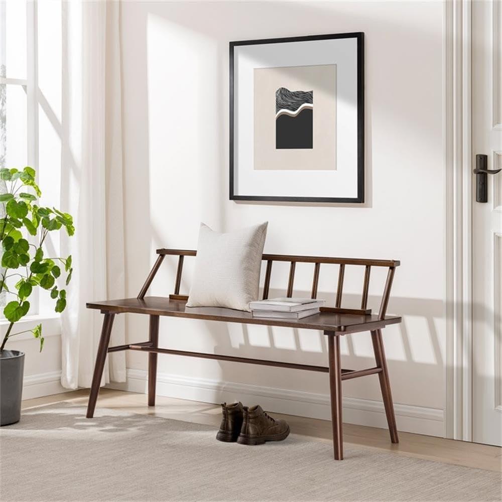 imageWalker Edison Lennon Boho Solid Wood Low SpindleBack Bench 47 Inch BlackWalnut
