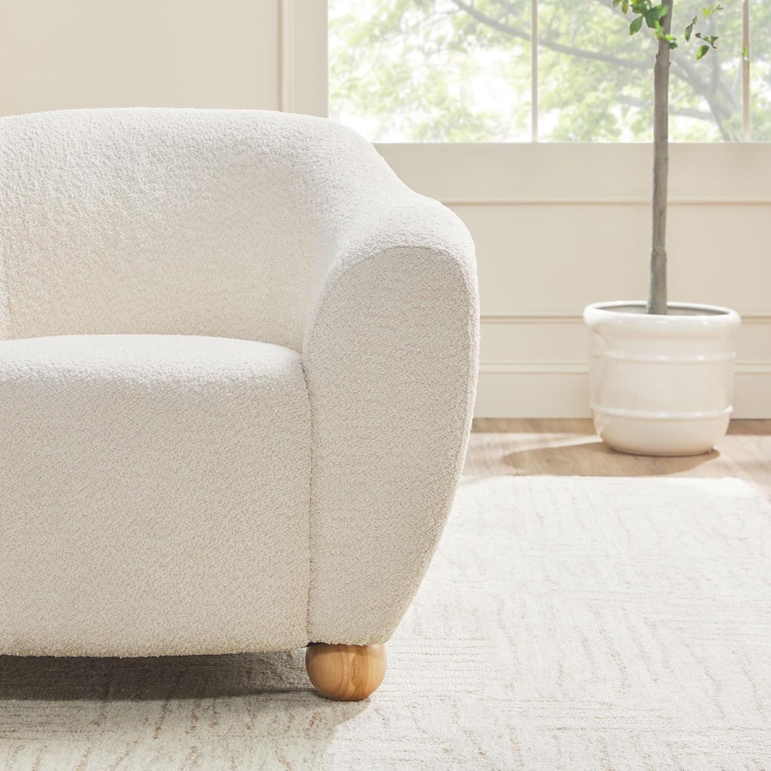 imageWalker Edison Linley Contemporary Boucl Accent Chair with Wood Legs IvoryIvory