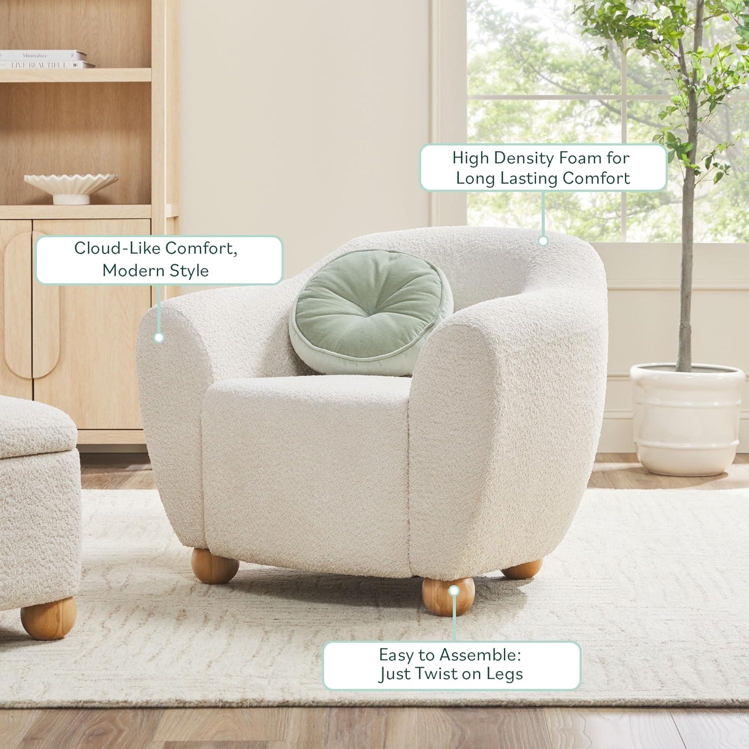 imageWalker Edison Linley Contemporary Boucl Accent Chair with Wood Legs IvoryIvory