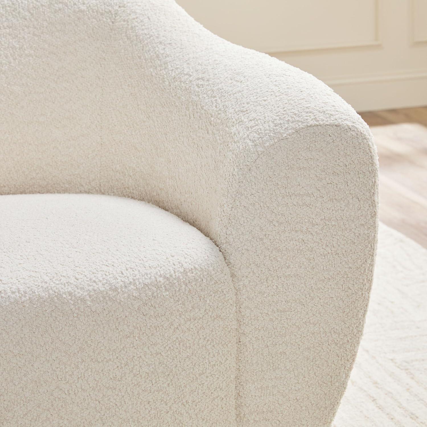 imageWalker Edison Linley Contemporary Boucl Accent Chair with Wood Legs IvoryIvory