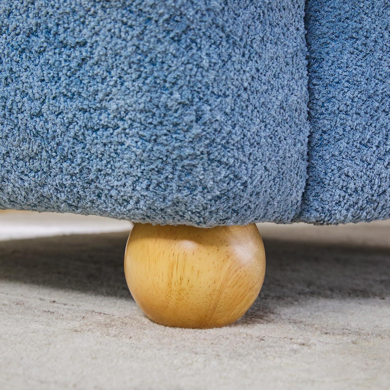 imageWalker Edison Linley Contemporary Boucl Accent Chair with Wood Legs IvorySoft Blue