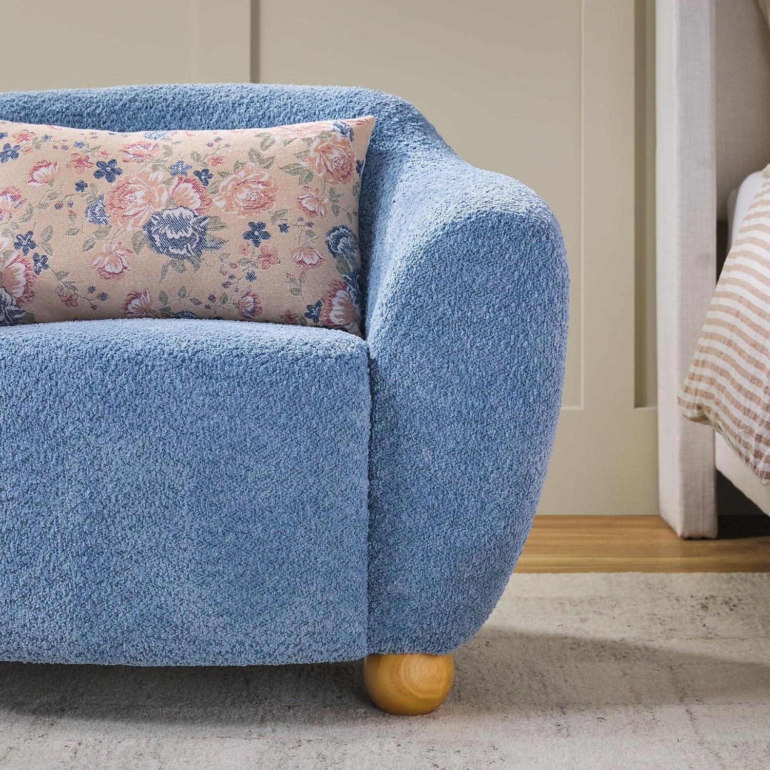 imageWalker Edison Linley Contemporary Boucl Accent Chair with Wood Legs IvorySoft Blue