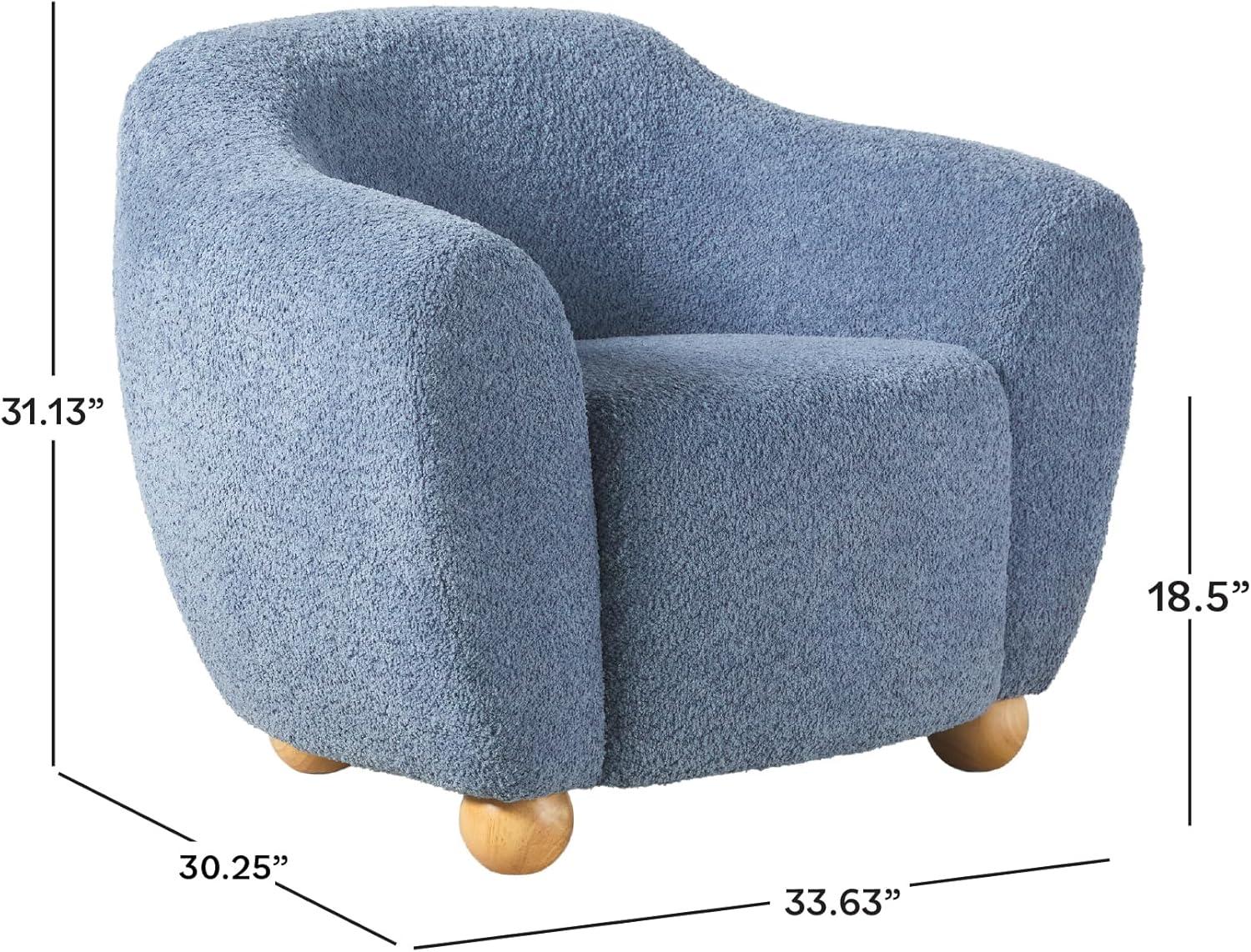 imageWalker Edison Linley Contemporary Boucl Accent Chair with Wood Legs IvorySoft Blue