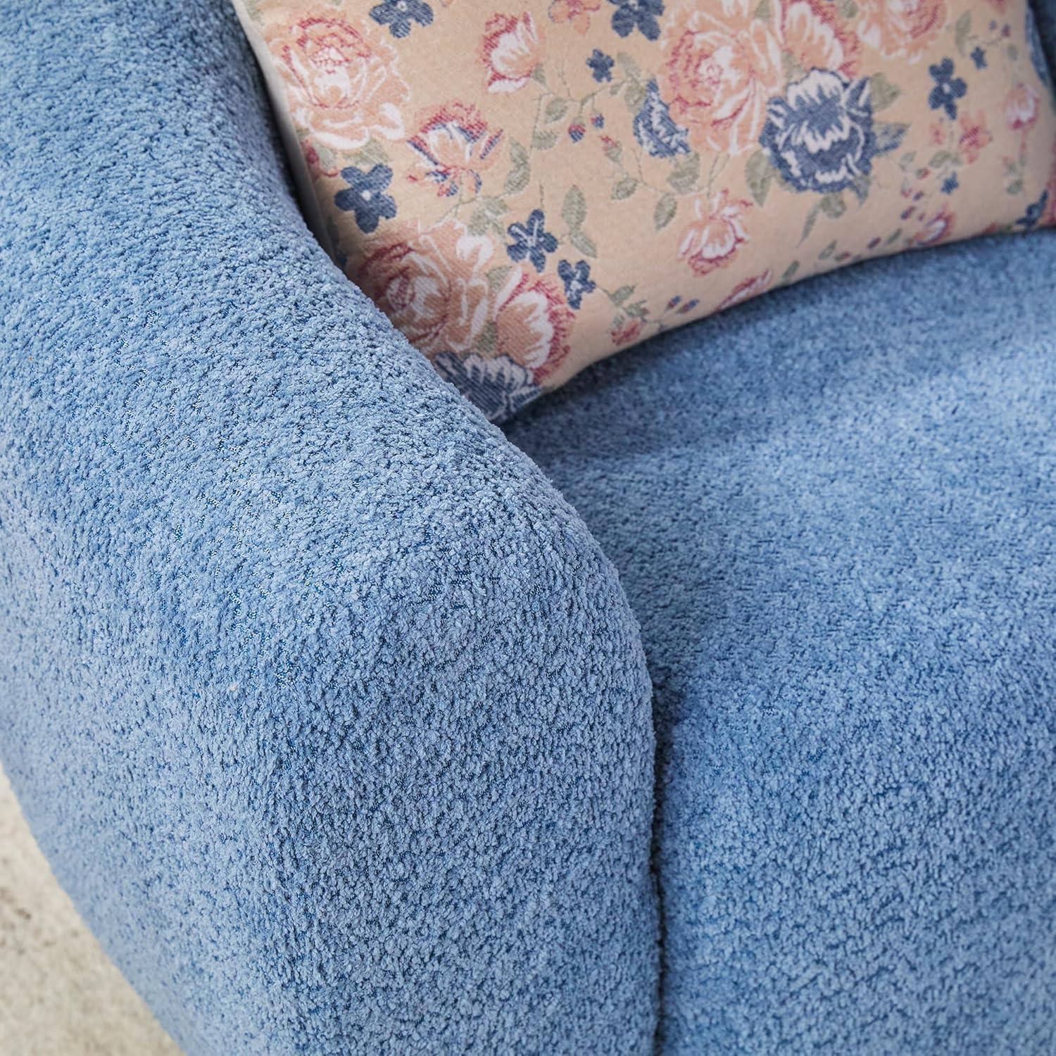 imageWalker Edison Linley Contemporary Boucl Accent Chair with Wood Legs IvorySoft Blue