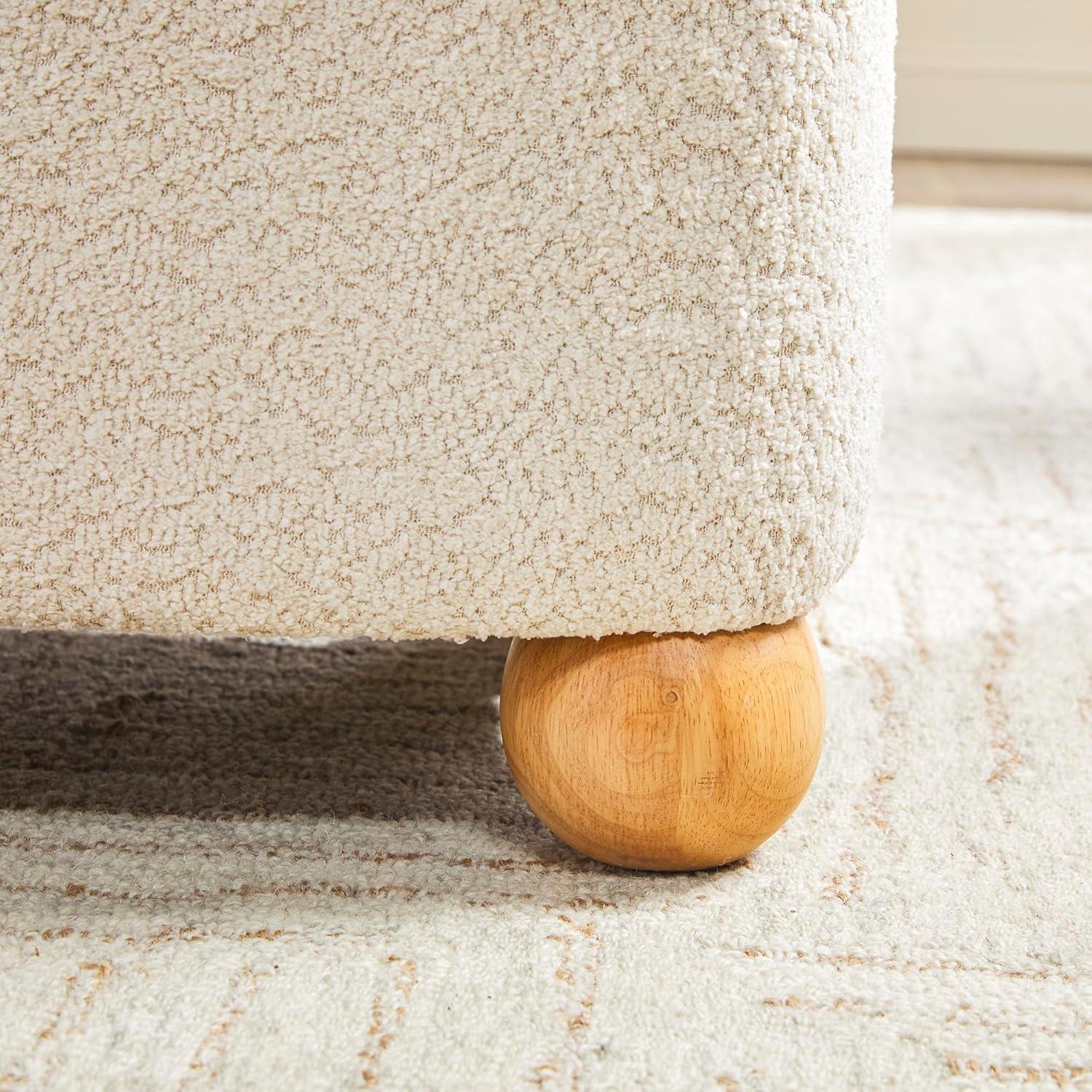 imageWalker Edison Linley Contemporary Small Storage Boucl Ottoman with Wood Legs IvoryIvory