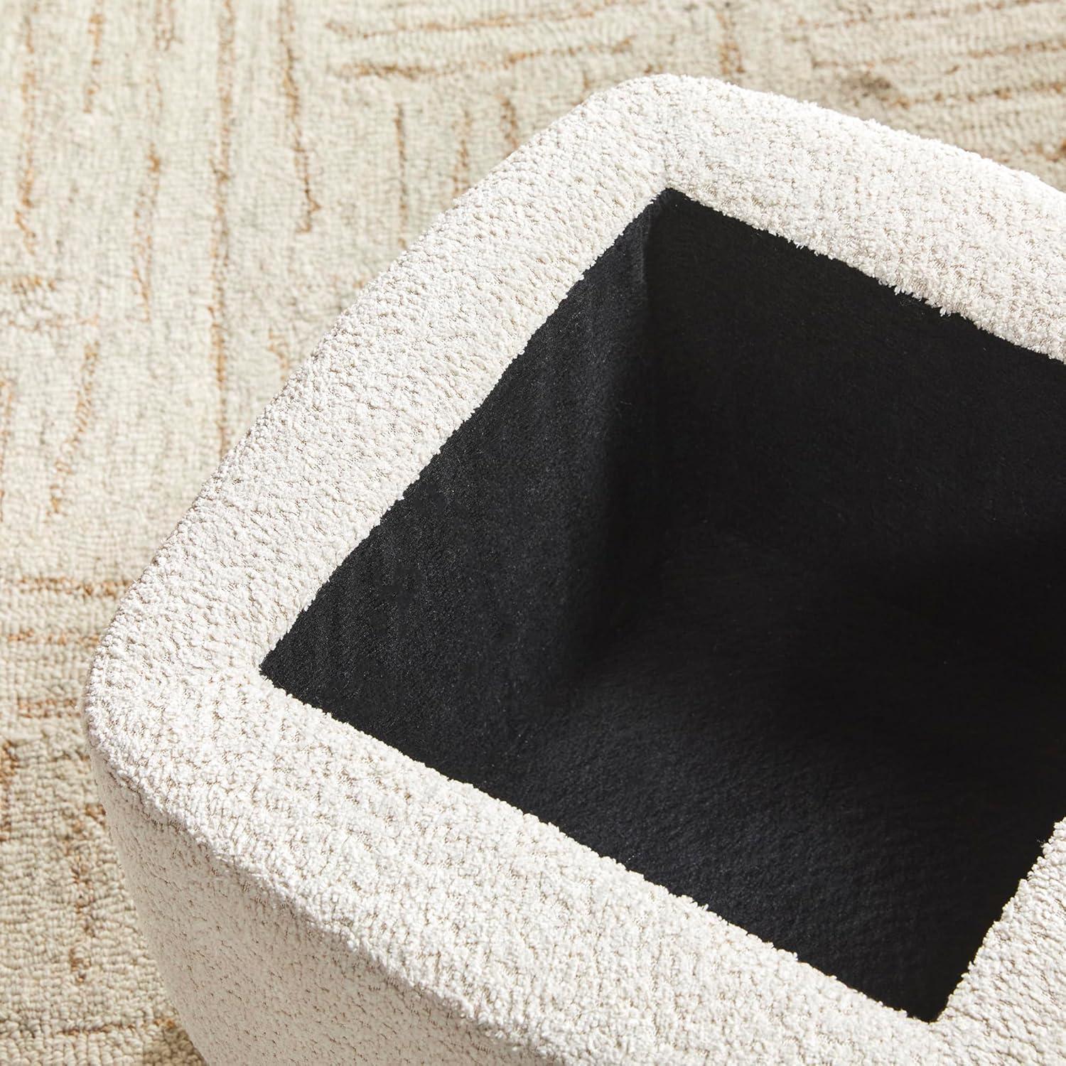 imageWalker Edison Linley Contemporary Small Storage Boucl Ottoman with Wood Legs IvoryIvory