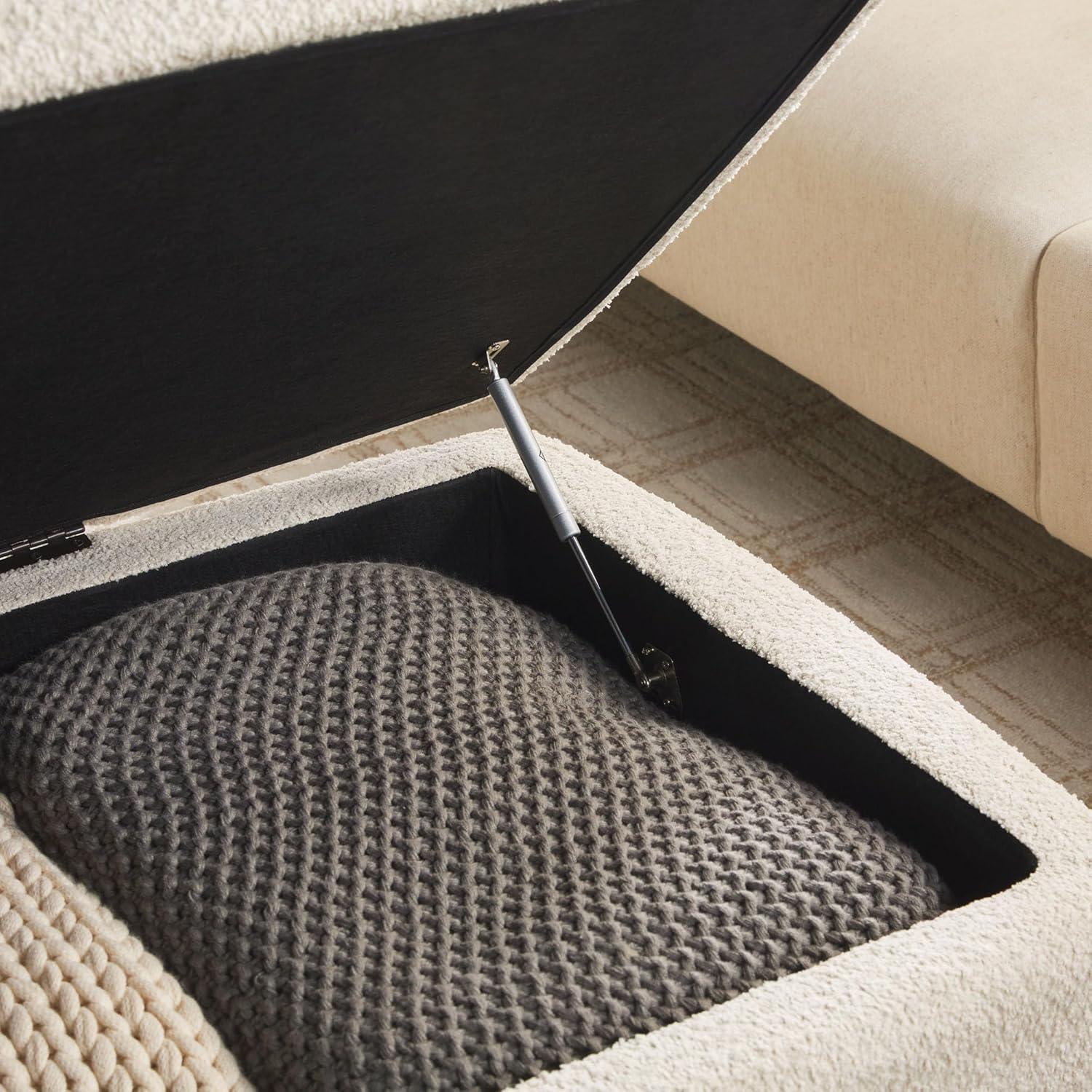 imageWalker Edison Linley Contemporary Small Storage Boucl Ottoman with Wood Legs IvoryIvory