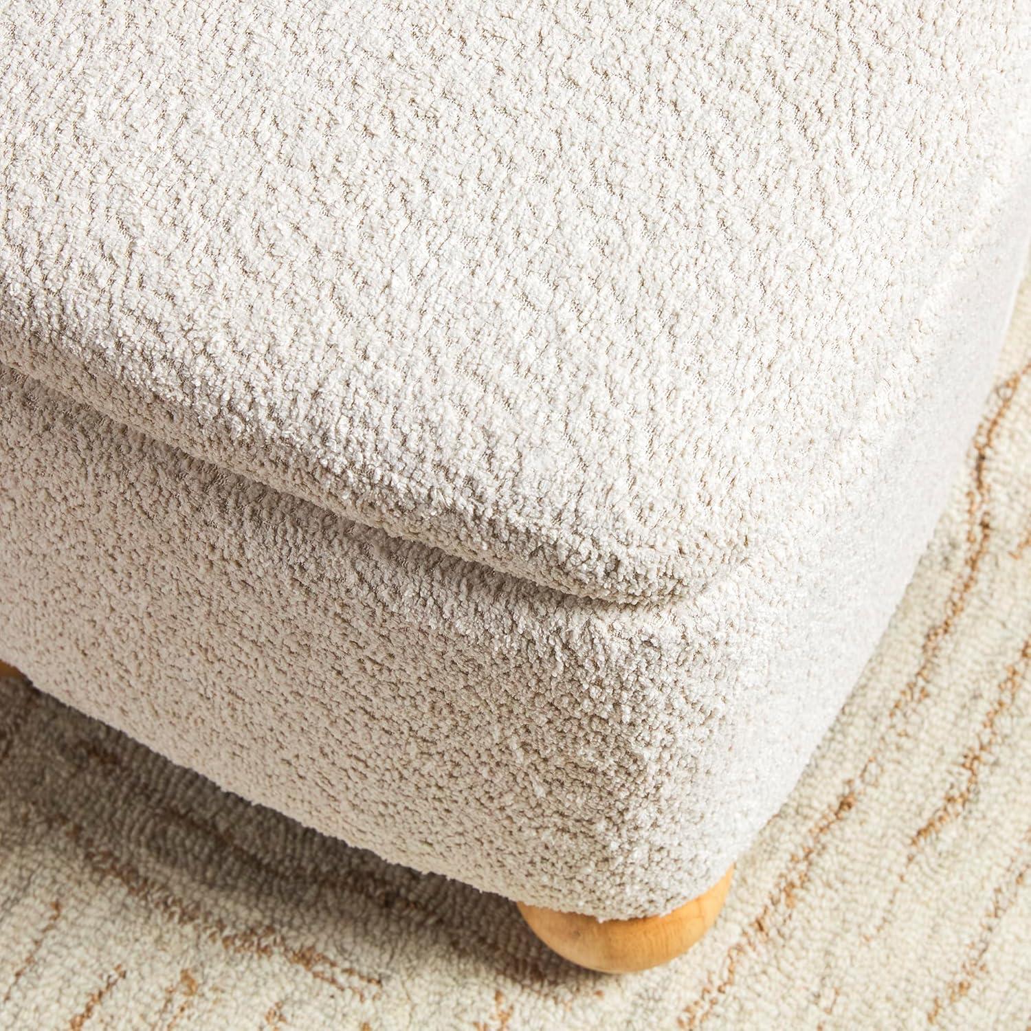 imageWalker Edison Linley Contemporary Small Storage Boucl Ottoman with Wood Legs IvoryIvory