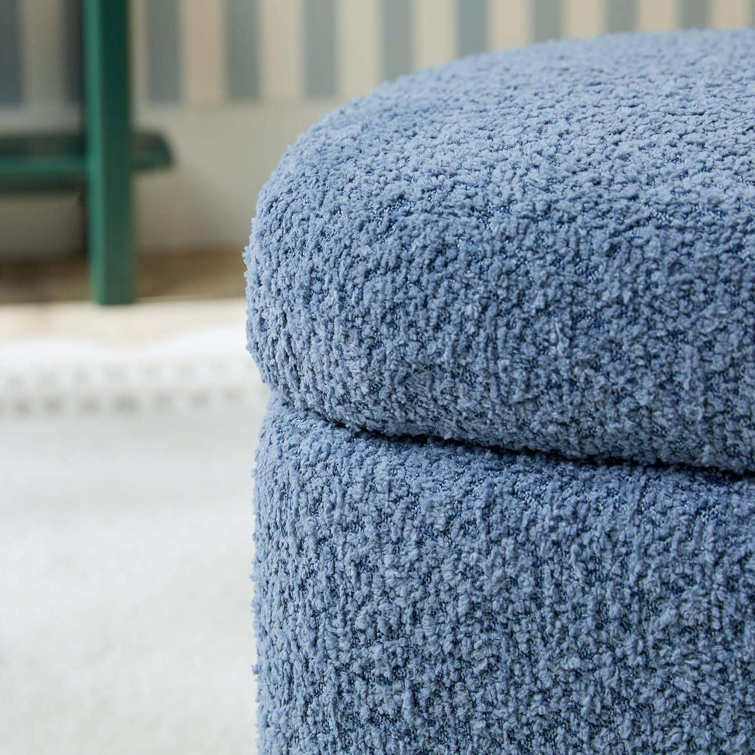 imageWalker Edison Linley Contemporary Small Storage Boucl Ottoman with Wood Legs IvorySoft Blue