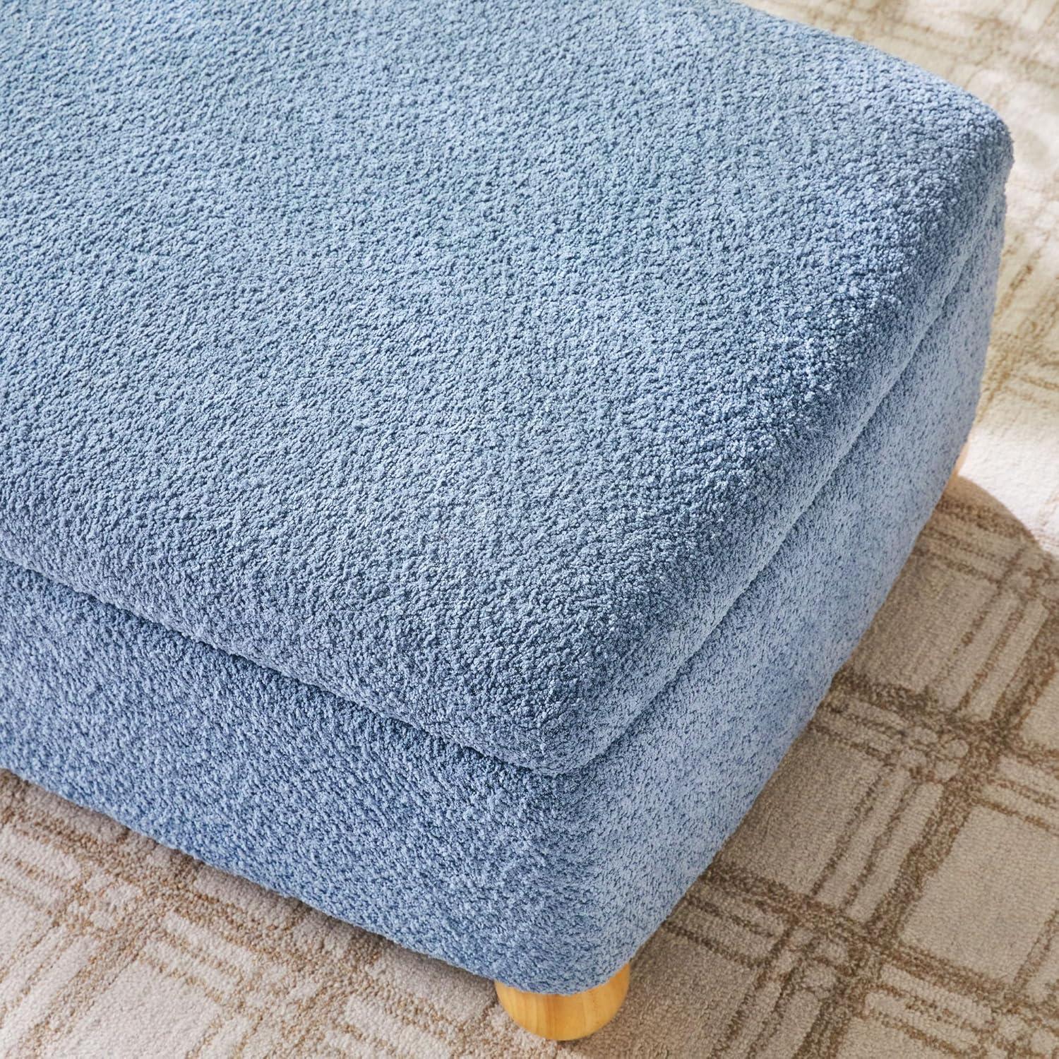 imageWalker Edison Linley Contemporary Small Storage Boucl Ottoman with Wood Legs IvorySoft Blue