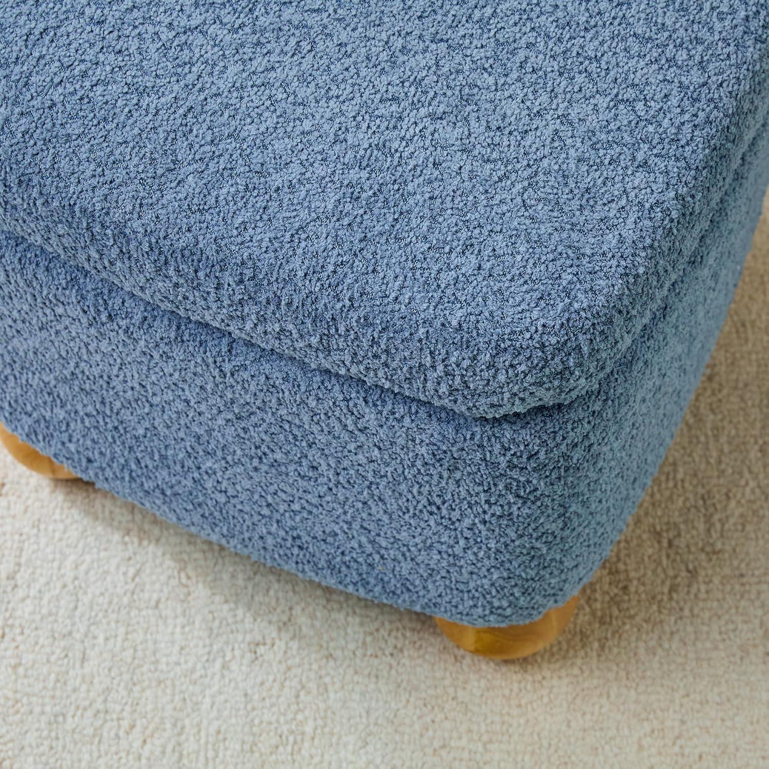 imageWalker Edison Linley Contemporary Small Storage Boucl Ottoman with Wood Legs IvorySoft Blue