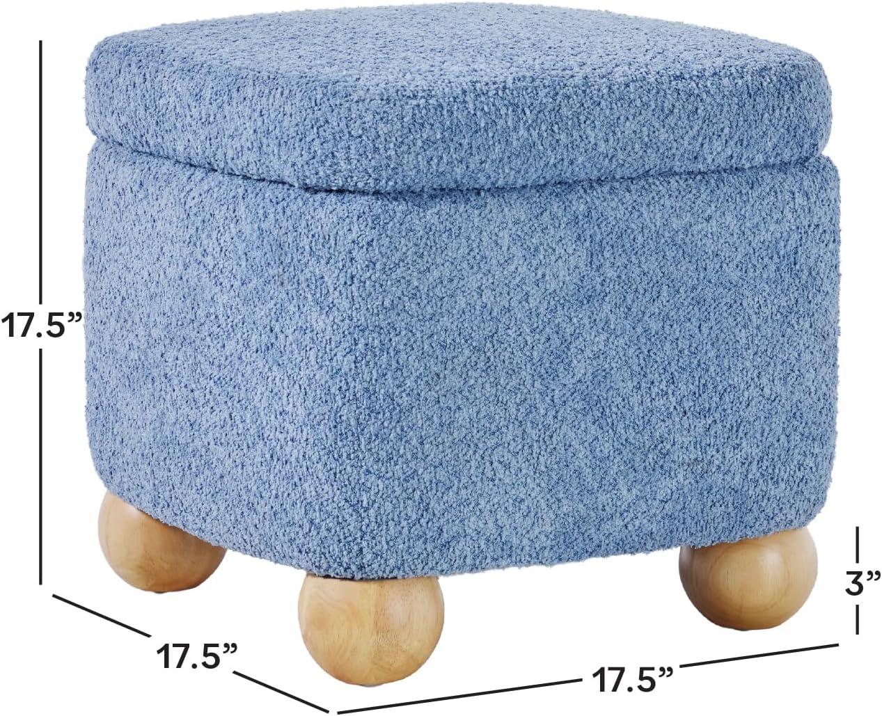 imageWalker Edison Linley Contemporary Small Storage Boucl Ottoman with Wood Legs IvorySoft Blue
