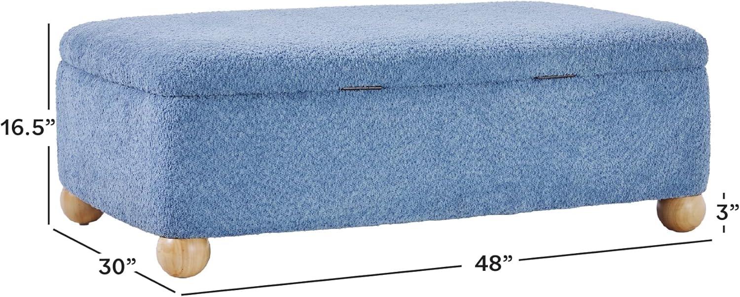 imageWalker Edison Linley Contemporary Small Storage Boucl Ottoman with Wood Legs IvorySoft Blue