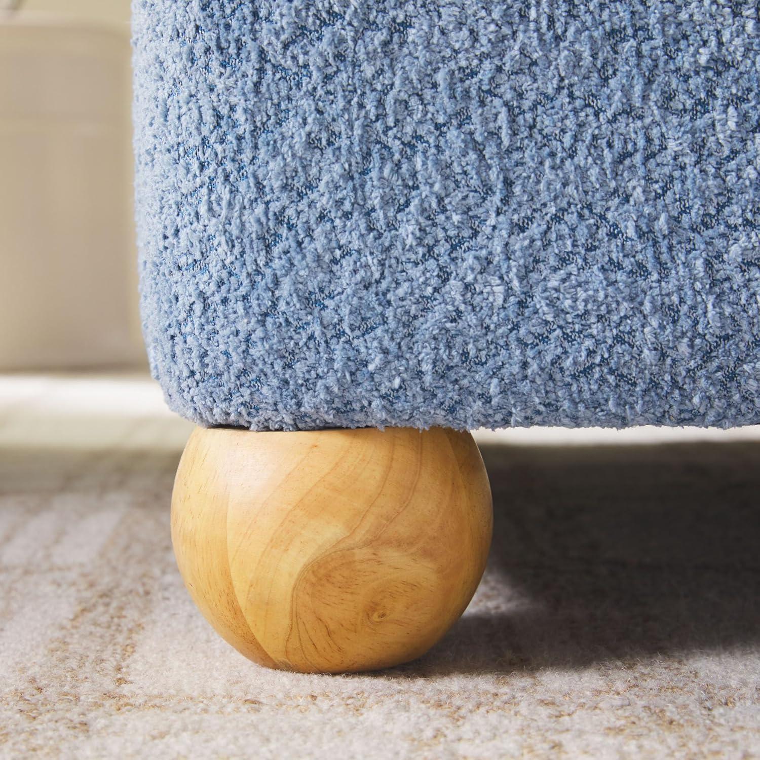 imageWalker Edison Linley Contemporary Small Storage Boucl Ottoman with Wood Legs IvorySoft Blue