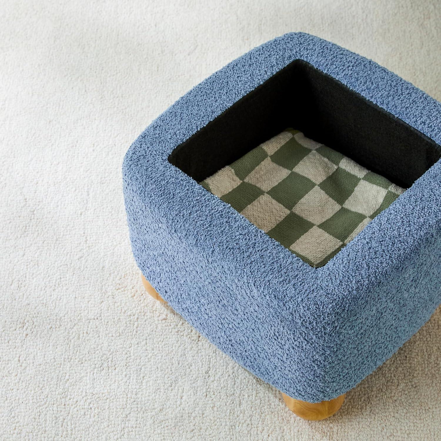 imageWalker Edison Linley Contemporary Small Storage Boucl Ottoman with Wood Legs IvorySoft Blue