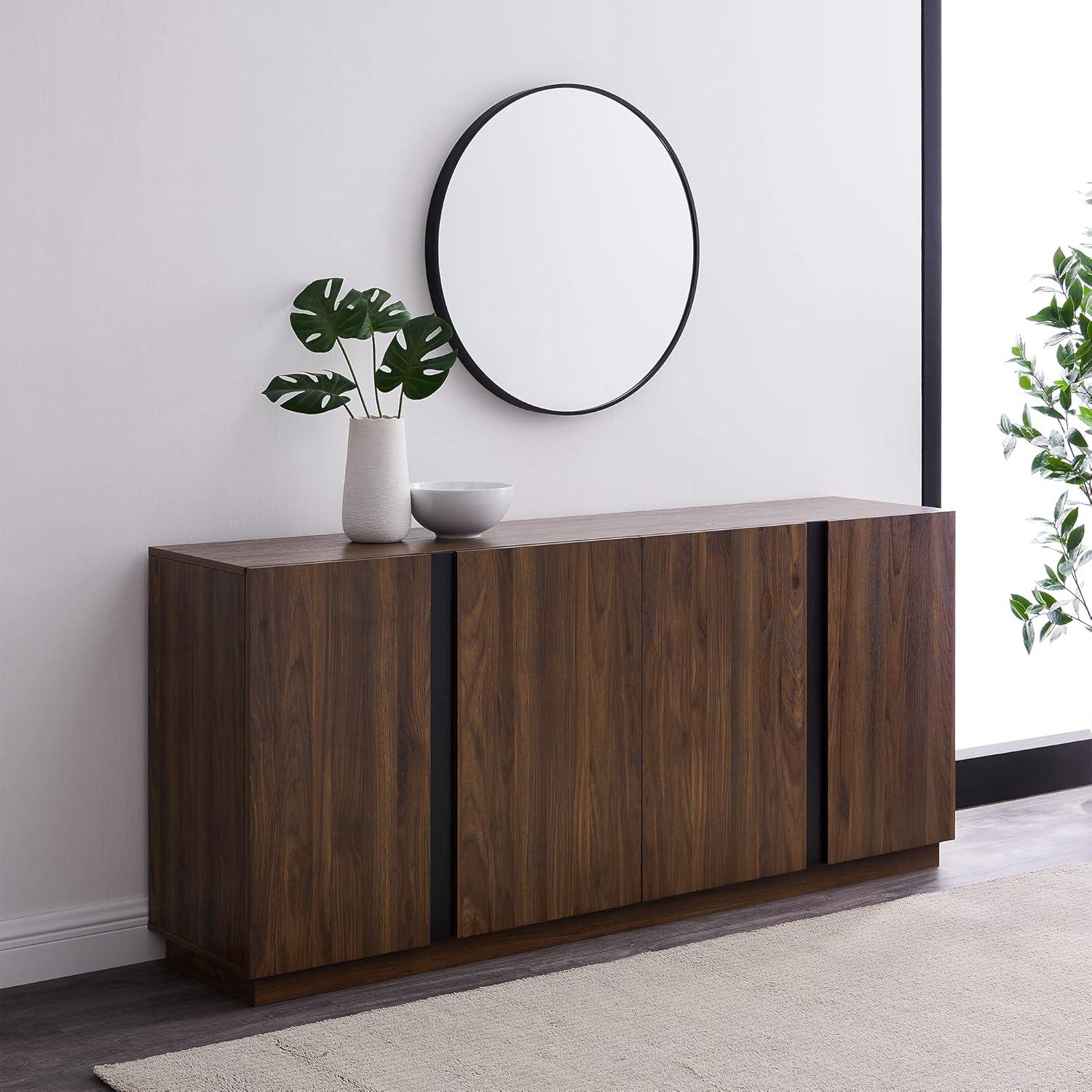 imageWalker Edison Liss Contemporary 4Door Minimalist Sideboard 70 Inch Dark WalnutDark Walnut