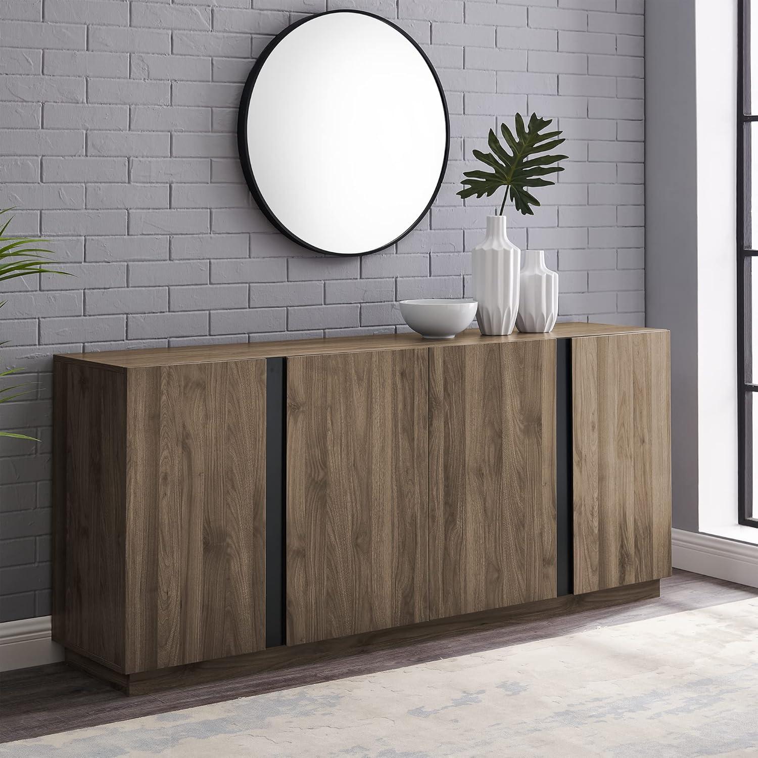 imageWalker Edison Liss Contemporary 4Door Minimalist Sideboard 70 Inch Dark WalnutSlate Grey