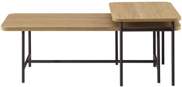 imageWalker Edison Lyson Modern Minimalist Rectangular Nesting Tables Set of 2 Dark WalnutCoastal Oak