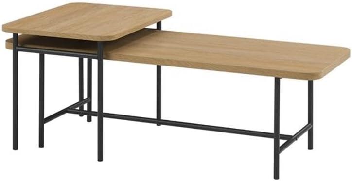 imageWalker Edison Lyson Modern Minimalist Rectangular Nesting Tables Set of 2 Dark WalnutCoastal Oak