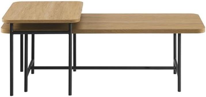 imageWalker Edison Lyson Modern Minimalist Rectangular Nesting Tables Set of 2 Dark WalnutCoastal Oak