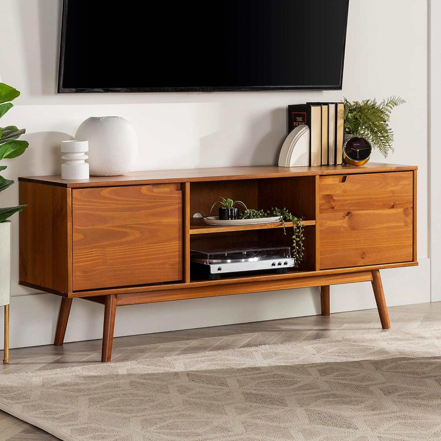 imageWalker Edison Mabel 58 Inch Modern 2 Door Solid Wood TV Stand for TVs up to 65 Inches CaramelCaramel