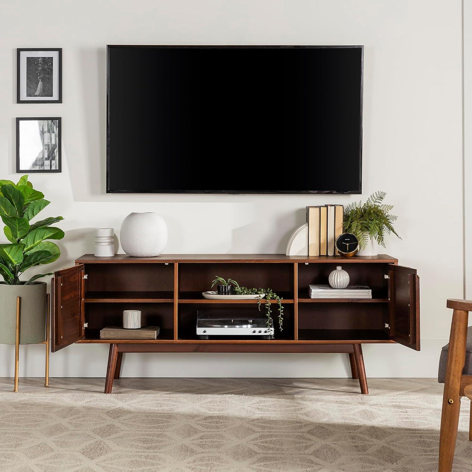 imageWalker Edison Mabel 58 Inch Modern 2 Door Solid Wood TV Stand for TVs up to 65 Inches CaramelWalnut