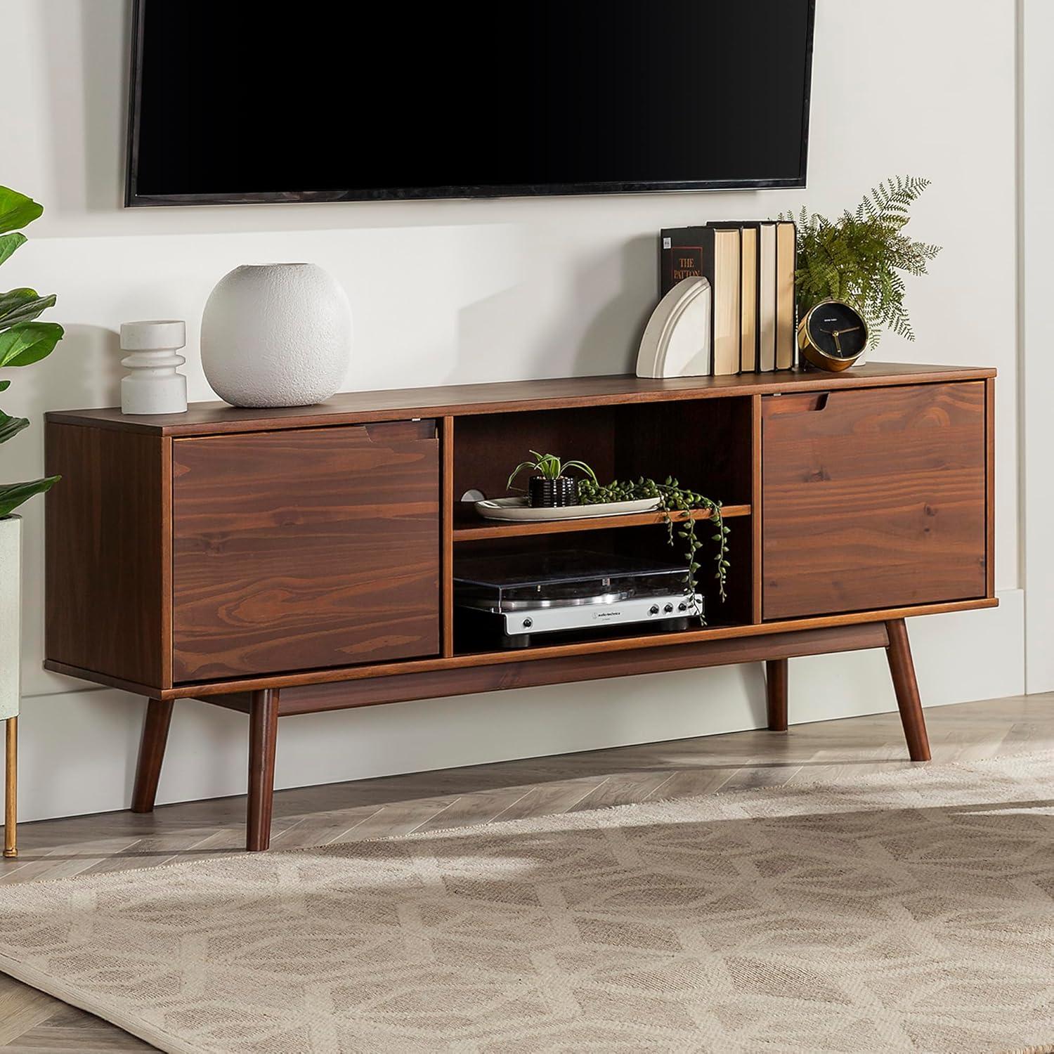 imageWalker Edison Mabel 58 Inch Modern 2 Door Solid Wood TV Stand for TVs up to 65 Inches CaramelWalnut