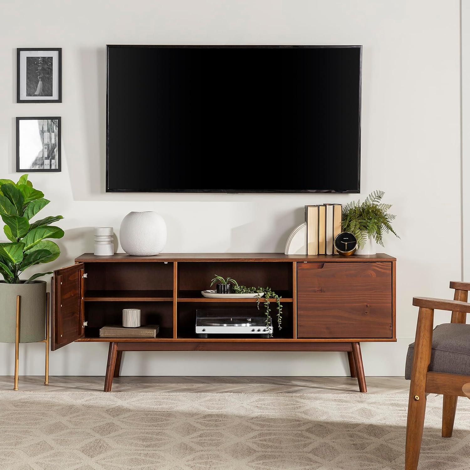 imageWalker Edison Mabel 58 Inch Modern 2 Door Solid Wood TV Stand for TVs up to 65 Inches CaramelWalnut