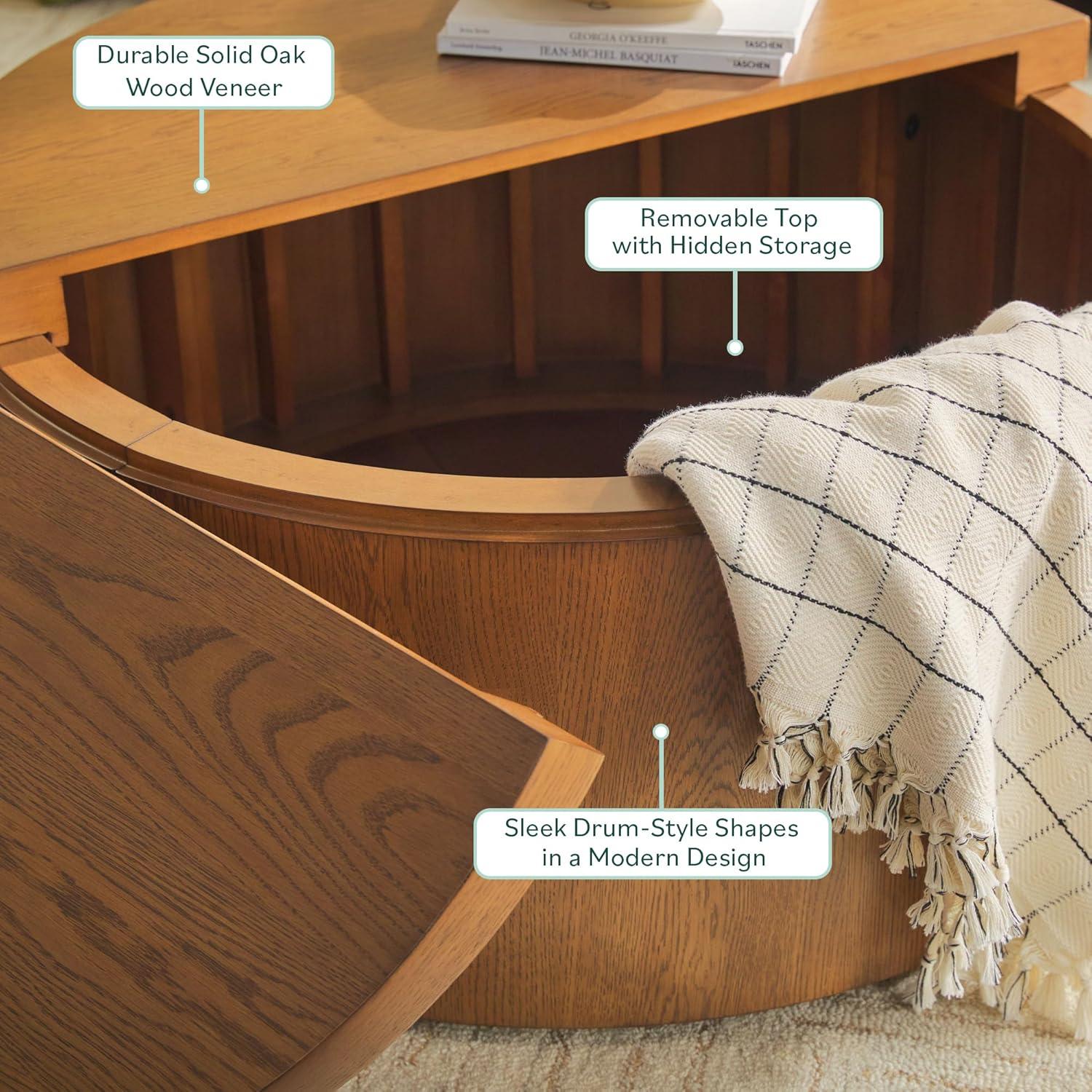 imageWalker Edison Maya Modern Solid Oak Wood Veneer Coffee Table with Storage 36 Inch White OakMedium Brown