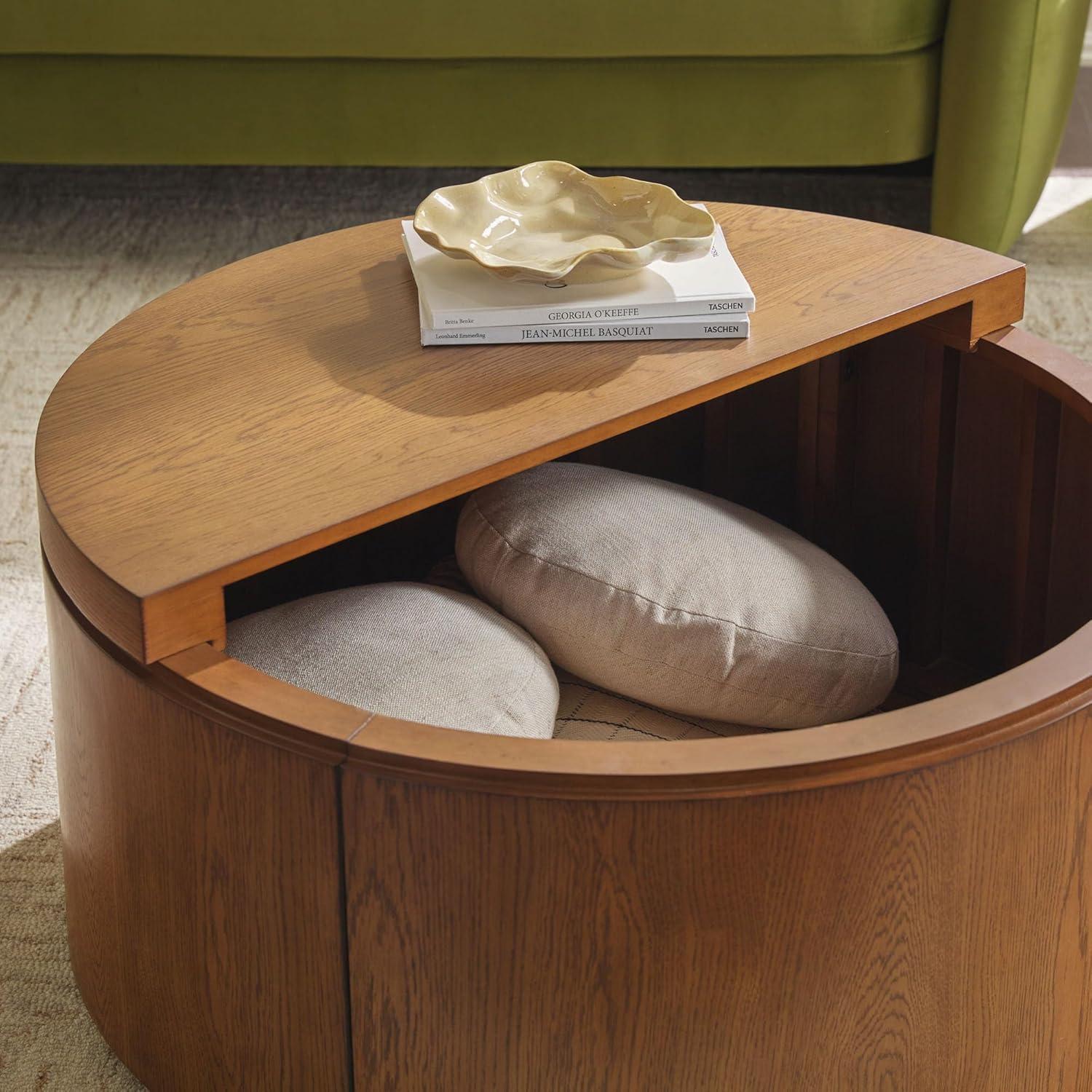 imageWalker Edison Maya Modern Solid Oak Wood Veneer Coffee Table with Storage 36 Inch White OakMedium Brown