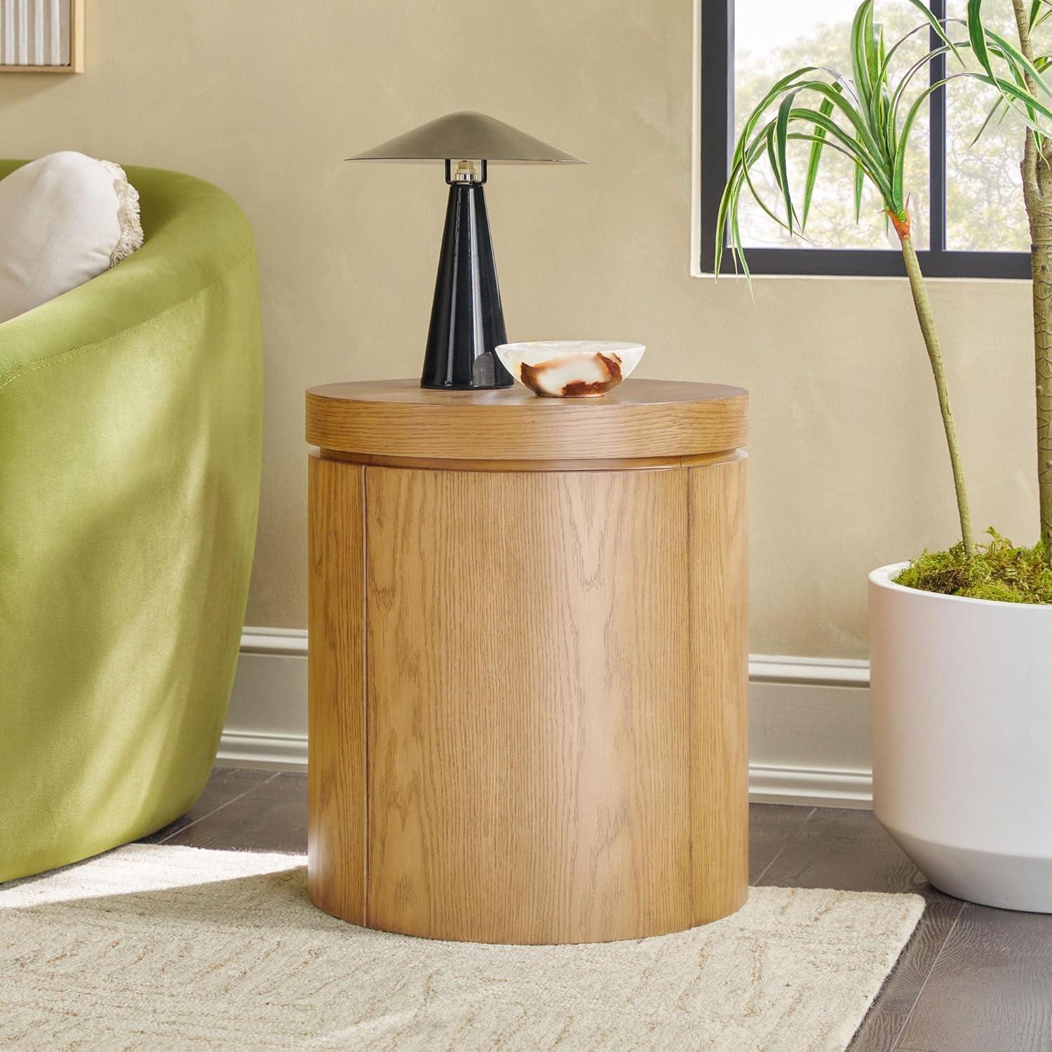 imageWalker Edison Maya Modern Solid Oak Wood Veneer Side Table with Storage 18 Inch Medium Brown OakWhite Oak